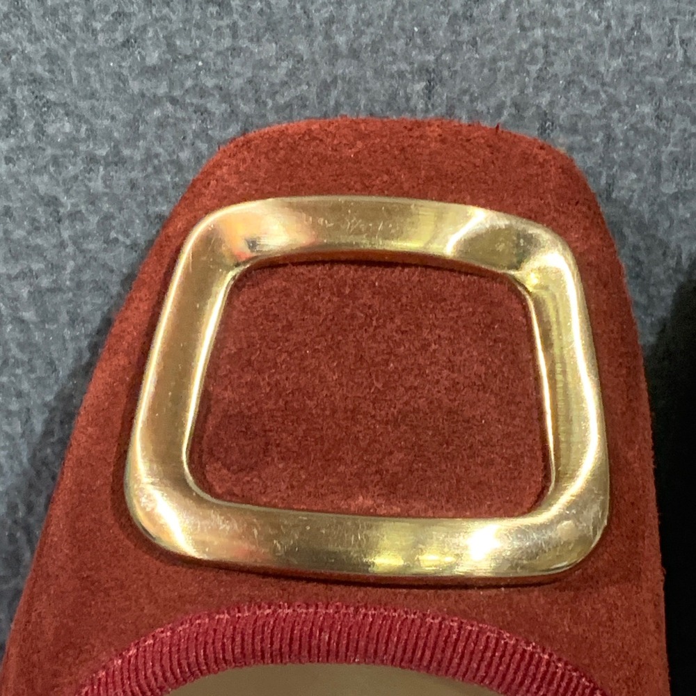 Avellini Womens 9.5 Red Suede Square Toe Ballet Flats Made in Italy Gold Buckle - Picture 9 of 10